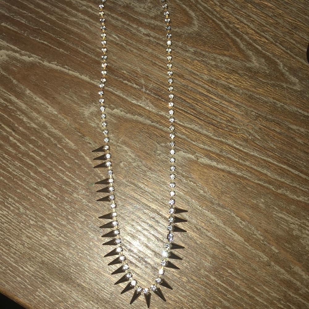 Gold spike and rhinestone stud necklace